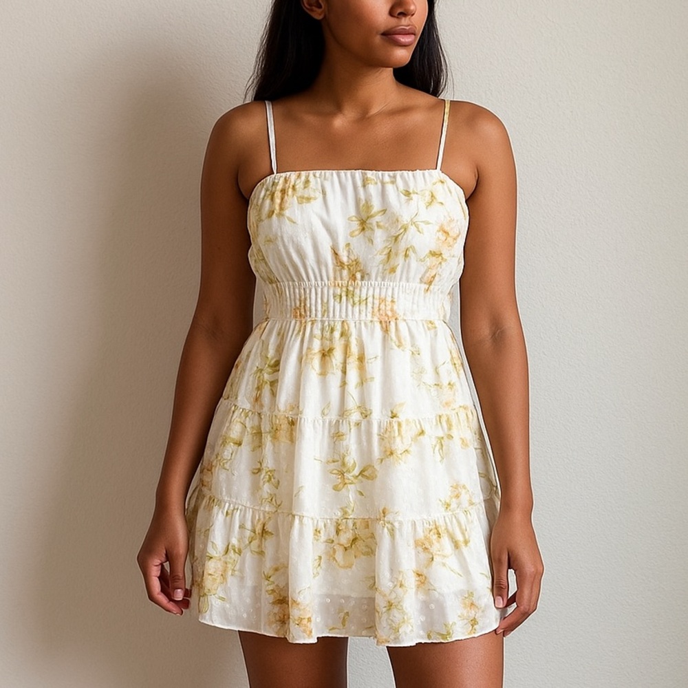 Francesca’s White Floral Smocked Mini Dress | Cottagecore Garden Look
